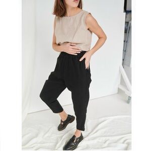 Linenfox elastic waist black linen trousers
